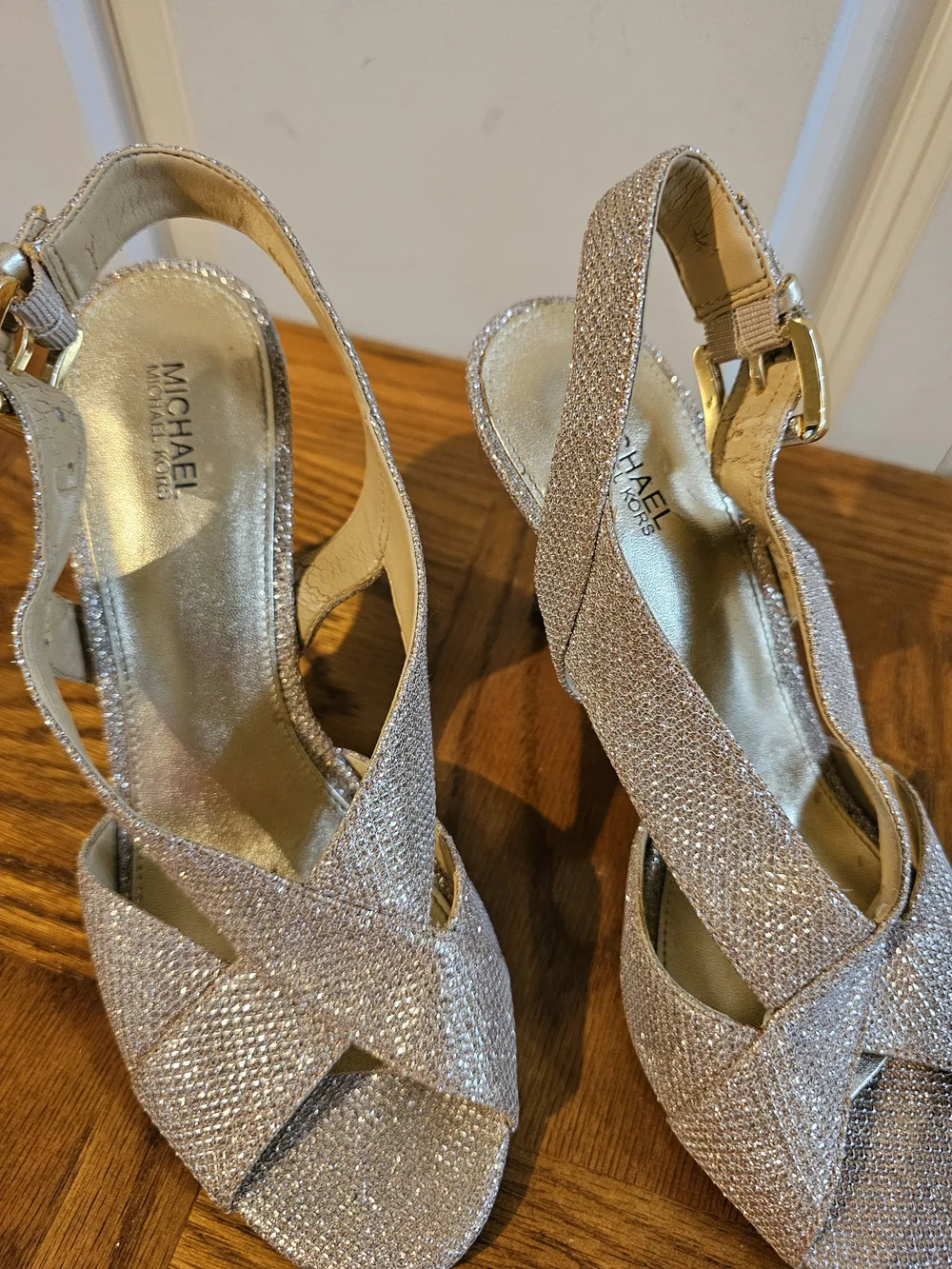 Michael Kors Gold Glitter Slingback Heels - Picture 2 of 7